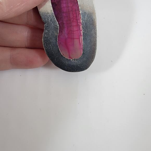 Handmade Silver Pendant with Pink Agate and Shiva Shell Accent - Picture 3 of 10